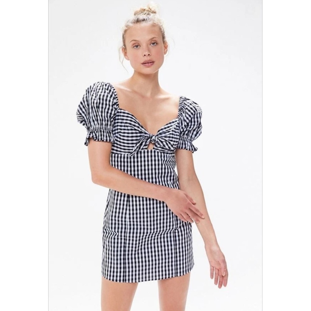 Urban Outfitters UO Katie Gingham Tie-Front Cotton Mini Dress Size L Large